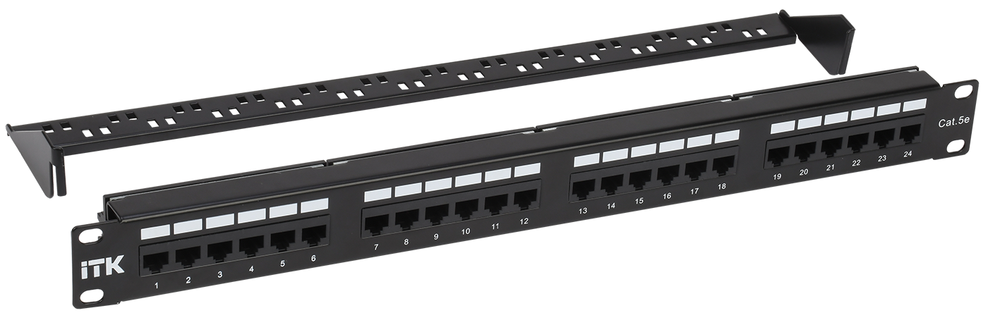 Патч-панель в шкаф 19" 1U, порты: 24xRJ-45 кат. 5e, ITK