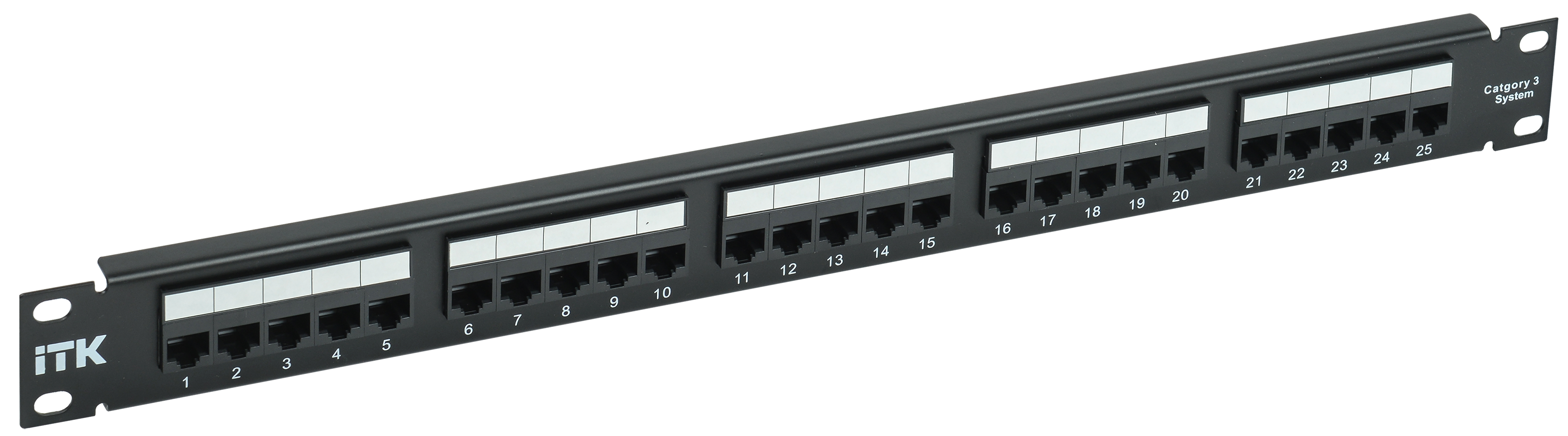 

Патч-панель в шкаф 19" 1U, порты: 25 x RJ-45 кат.3, черный, ITK (PP25-1UC03U-110)