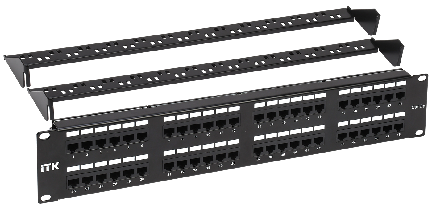 

Патч-панель в шкаф 19" 2U, порты: 48 x RJ-45 кат. 5e, органайзер, черный, ITK (PP48-2UC5EU-D05-1)