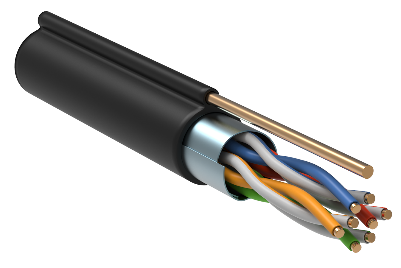 Витая пара FTP кат.5e, 4 пары, CU, 0.51 мм, 305м., внешний, одножильный, трос, черный, ITK (LC3-C5E04-359)