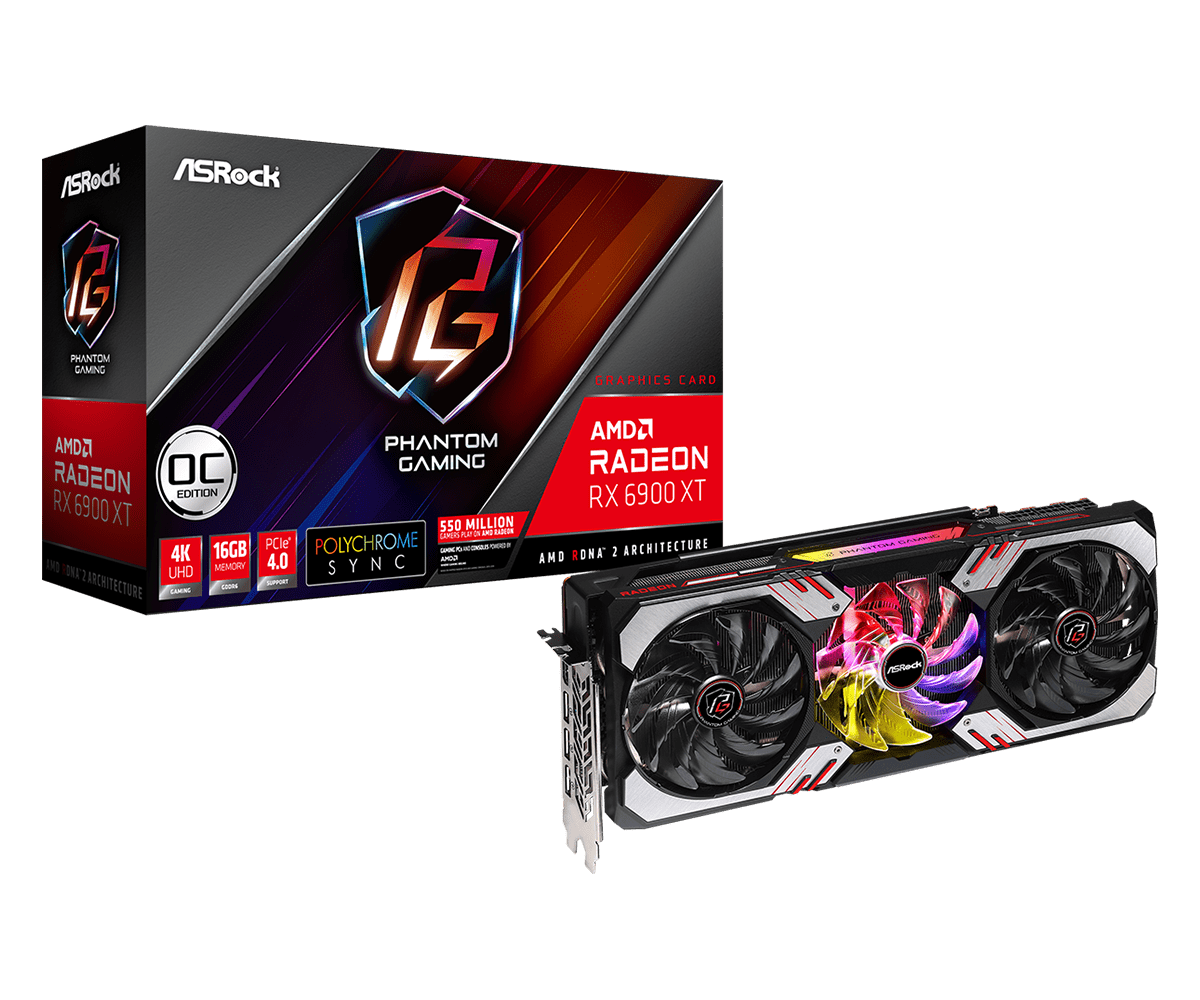 

Видеокарта ASRock AMD Radeon RX 6900 XT Phantom Gaming D OC, 16Gb DDR6, 256bit, PCI-E, HDMI, 3DP, Retail (RX6900XT PGD 16GO), Phantom Gaming D OC
