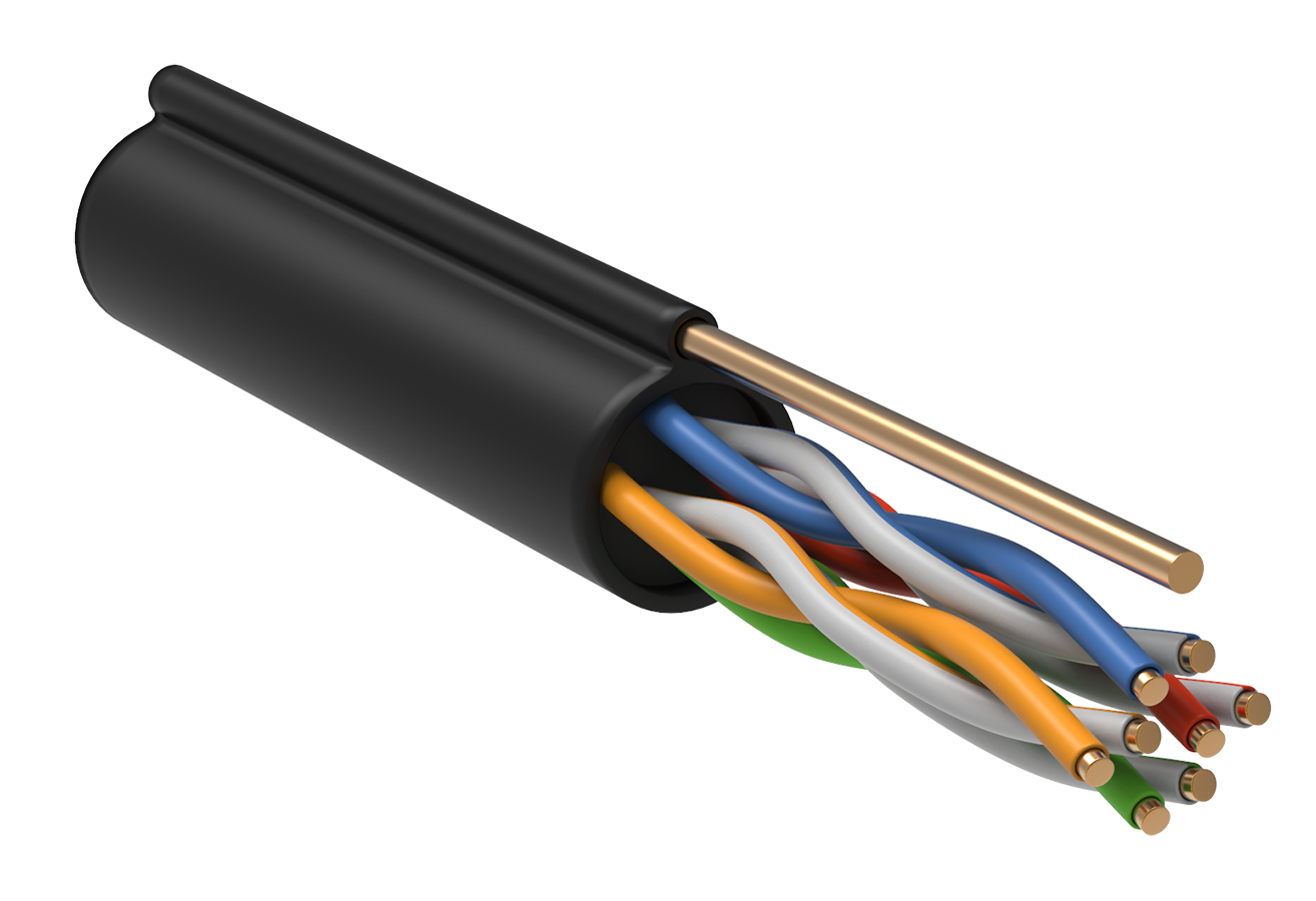 Витая пара FTP кат5e 4 пары CU 045 мм 305м внешний одножильный трос черный ITK BC3-C5E04-359-305-G 19700₽