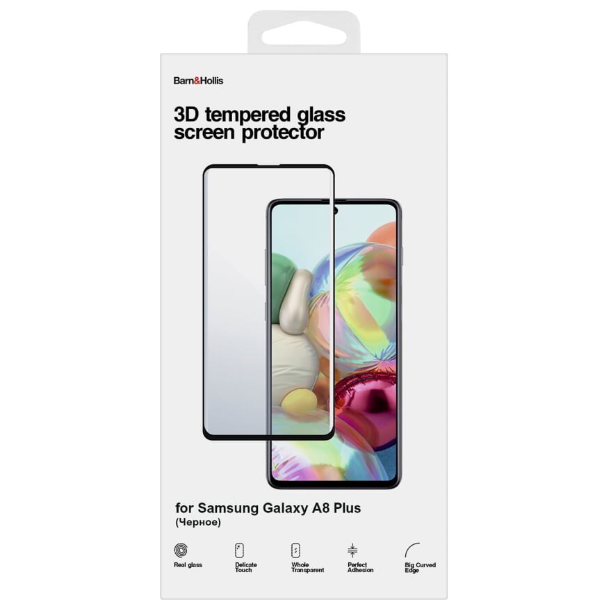 

Защитное стекло Barn&Hollis для экрана смартфона Samsung SM-A730 Galaxy A8 Plus (2018), FullScreen, черная рамка, 3D (УТ000021479)