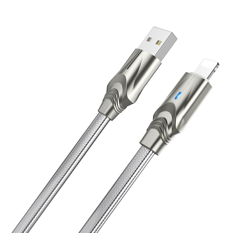 

Кабель USB-Lightning 8-pin, плоский, 2.4A, 1.2м, серебристый Borofone Synergy BU12 (15647), BU12
