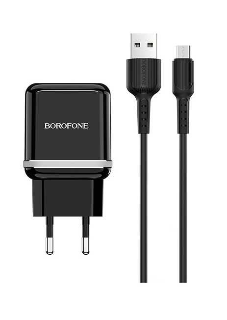 

Сетевое зарядное устройство Borofone BA25A Outstanding, 2USB, 2.4A, черный (6931474704191), кабель microUSB, BA25A Outstanding
