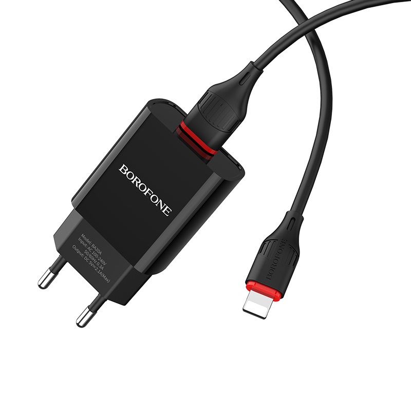 

Сетевое зарядное устройство Borofone BA20A Sharp, 1USB, 2.1A, черный (02128), Lightning 8pin, BA20A Sharp