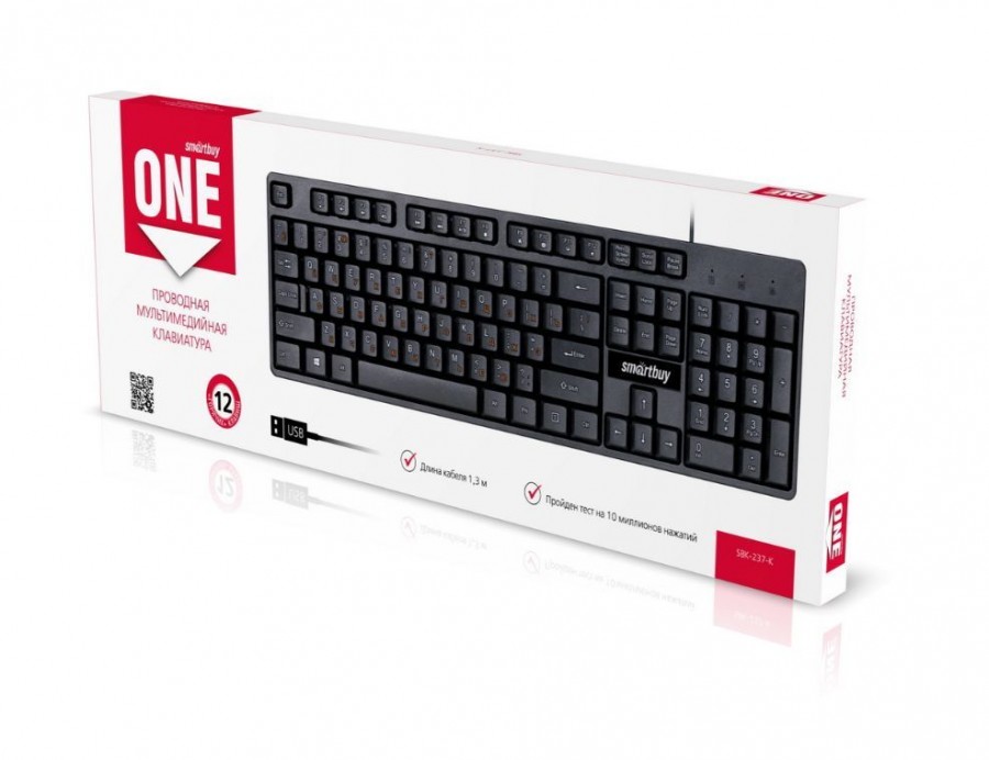

Клавиатура проводная SmartBuy SBK-237-K, мембранная, USB, черный, SBK-237-K