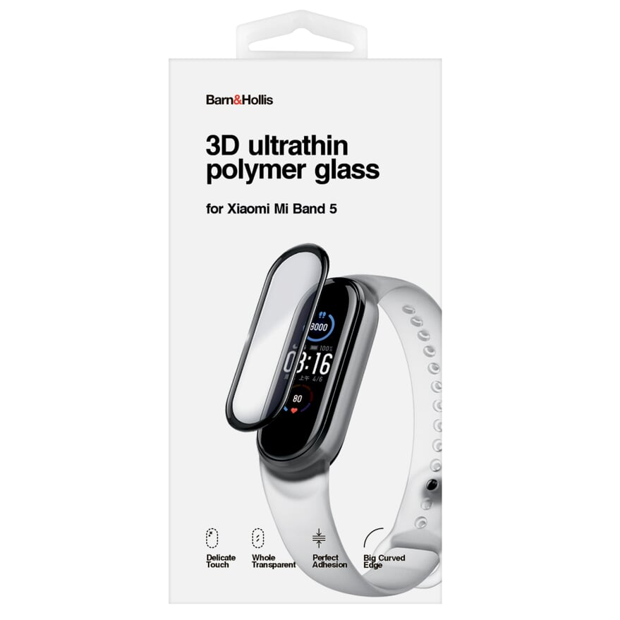 

Защитное стекло 3D Barn&Hollis для Xiaomi Mi Band 5/ Amazfit Band 5, ультратонкое, с черной рамкой (УТ000022687)