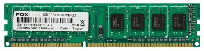 

Память DDR3 DIMM 4Gb, 1600MHz, CL11, 1.5 В, Foxline (FL1600D3U11S-4G), FL1600D3U11S-4G
