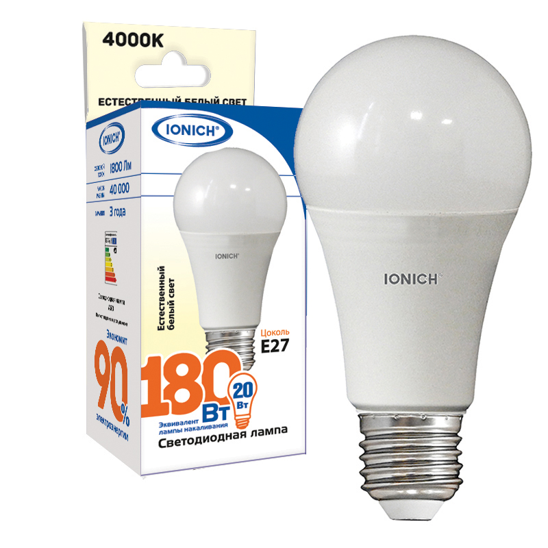 Лампа светодиодная E27 груша/A60, 20 Вт, IONICH