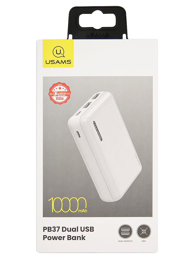 Портативный аккумулятор (Powerbank) USAMS US-CD102, 10000mAh, 2xUSB, белый - фото 1