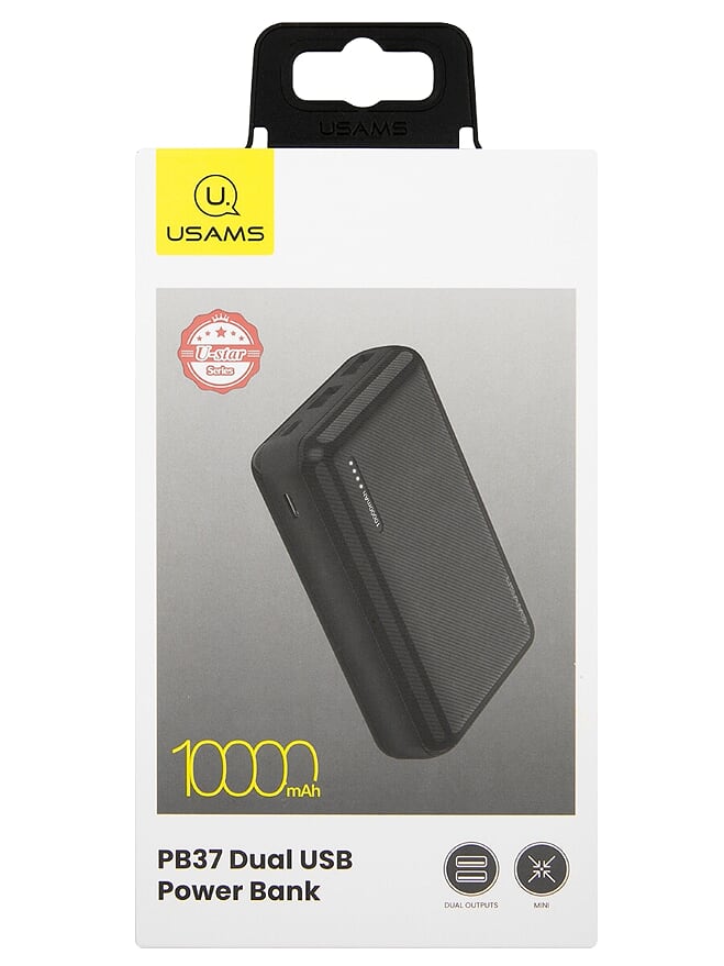 Портативный аккумулятор (Powerbank) USAMS US-CD102, 10000mAh, 2xUSB, черный - фото 1