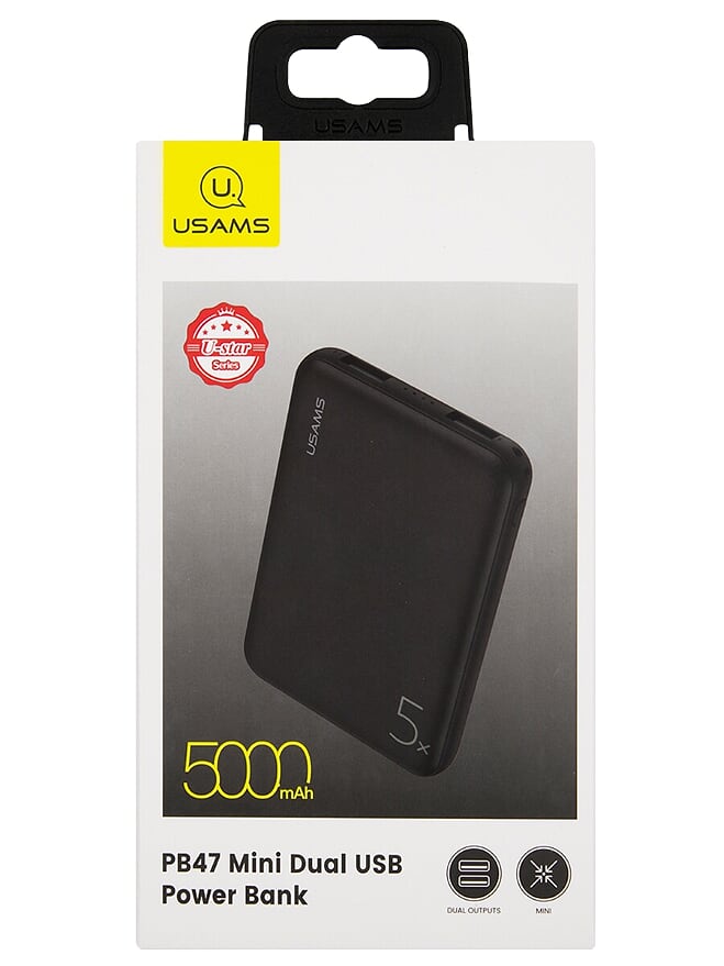 Портативный аккумулятор (Powerbank) USAMS US-CD123, 5000mAh, 2xUSB, 2.1A, черный - фото 1