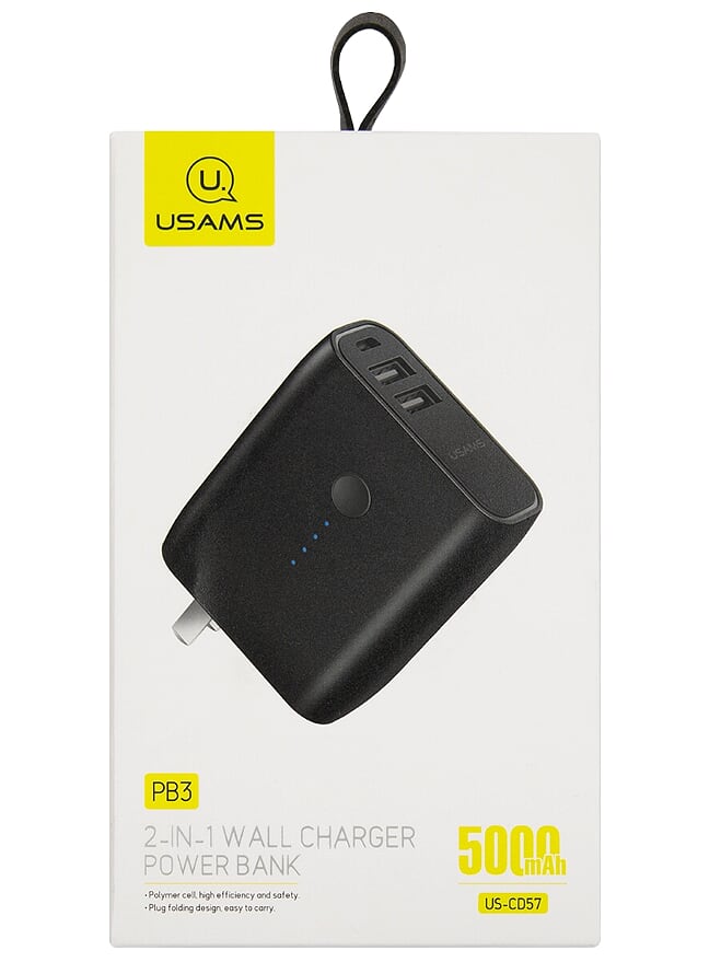 

Портативный аккумулятор (Powerbank) USAMS US-CD57, 5000mAh, 2xUSB, 2.4A, черный, US-CD57