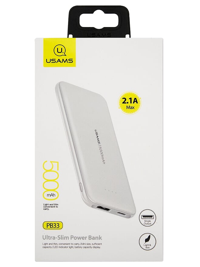 Портативный аккумулятор (Powerbank) USAMS US-CD96, 5000mAh, 1xUSB, 2.1A, Type-C, белый - фото 1