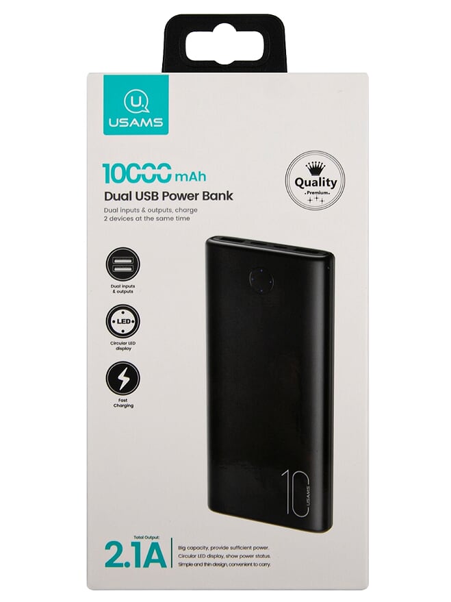 Портативный аккумулятор (Powerbank) USAMS US-CD137 PB52, 10000mAh, 1xUSB, 2.1A, Type-C, черный - фото 1