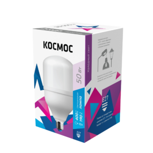 

Лампа светодиодная E27 цилиндрическая, 50Вт / дневной, КОСМОС HW 50W E2765 (LksmHWLED50WE2765), HW 50W E2765