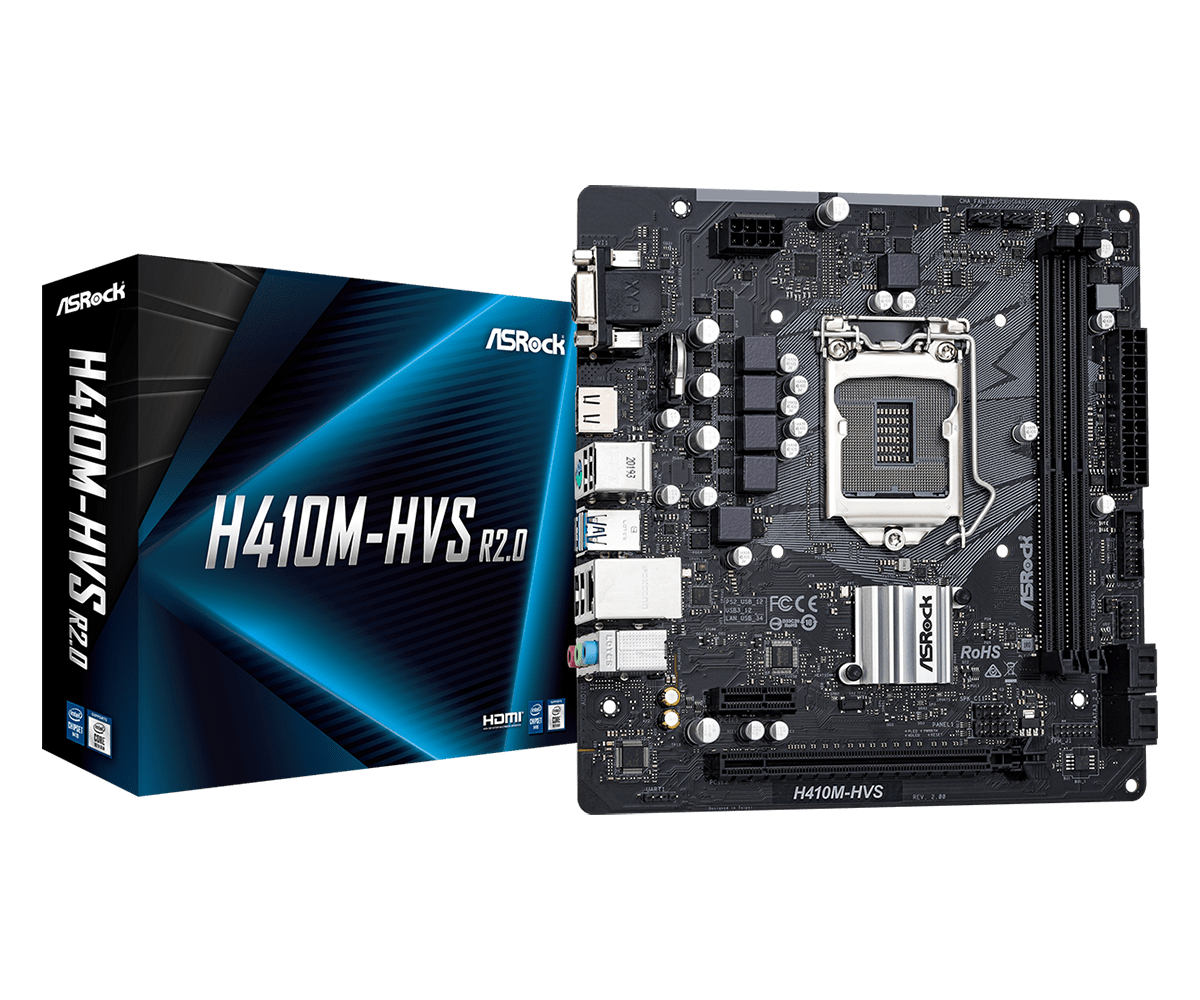 

Материнская плата ASRock H410M-HVS R2.0, Socket1200, Intel H410, 2xDDR4, PCI-Ex16, 4SATA3, 7.1-ch, GLAN, 4 USB 3.2, VGA, HDMI, mATX, Retail, H410M-HVS R2.0