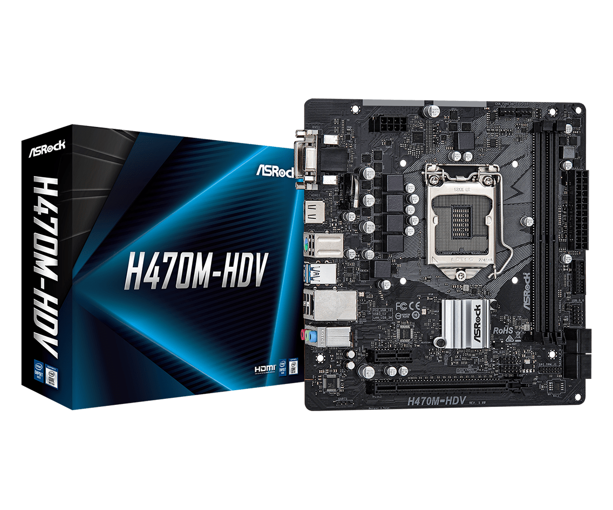 

Материнская плата ASRock H470M-HDV, Socket1200, Intel H470, 2xDDR4, PCI-Ex16, 4SATA3, 7.1-ch, GLAN, 4 USB 3.2, VGA, DVI, HDMI, mATX, Retail, H470M-HDV