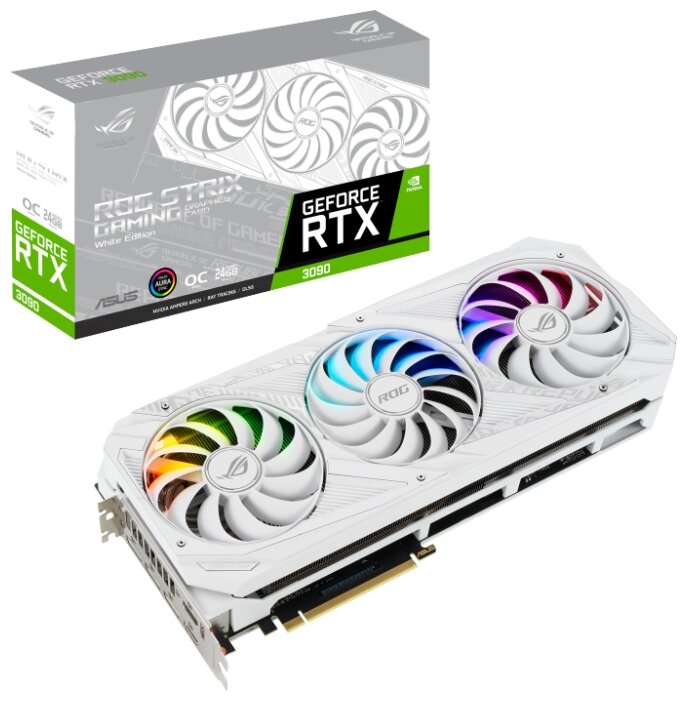 

Видеокарта ASUS NVIDIA GeForce RTX 3090 ROG Strix OC, 24Gb DDR6X, 384bit, PCI-E, 2HDMI, 3DP, Retail (ROG-STRIX-RTX3090-O24G-WHITE), ROG Strix OC