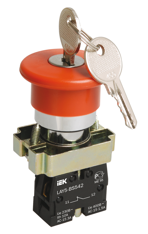 Кнопка грибовидная 22 мм 1NC, красный, с ключом, IEK LAY5-BS142 (BBG50-LAY5-K04)