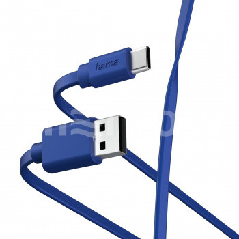 

Кабель USB-USB Type-C, плоский, 1м, синий Hama (00187229)