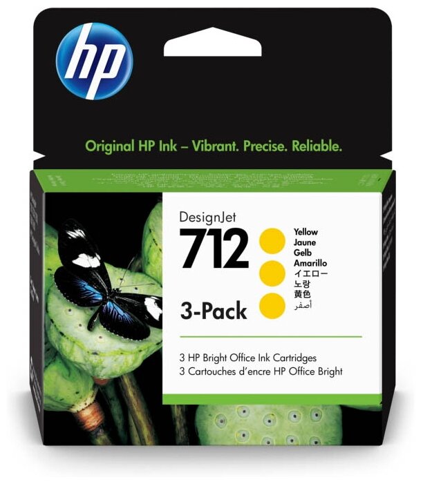 

Картридж струйный HP 712 (3ED79A), желтый, оригинальный, объем 29 мл, 3 шт. для HP DesignJet T210/T230/ T250/T630/T650, DesignJet Studio, 712