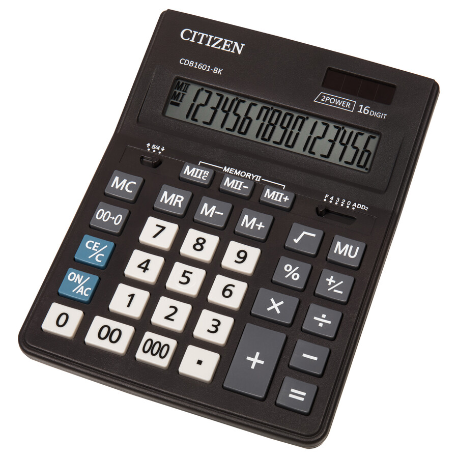 

Калькулятор настольный Citizen BusinessLine CDB1601-BK, 16-разрядный, кол-во функций:11, однострочный экран, черный, CDB1601-BK