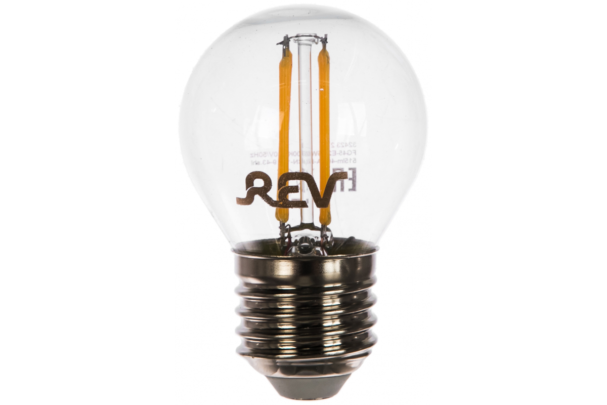 

Лампа светодиодная E27 шар/G45, 5Вт, 2700K / теплый свет, филаментная, REV Filament DECO Premium (32423 2)