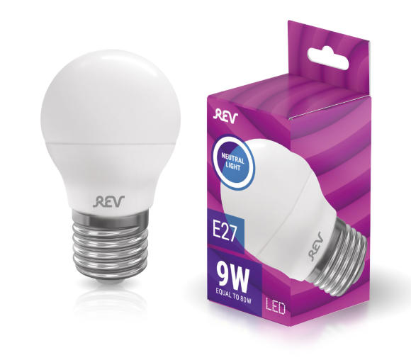 

Лампа светодиодная E27 шар/G45, 9Вт, 4000K / дневной, 700лм, REV (32409 6)