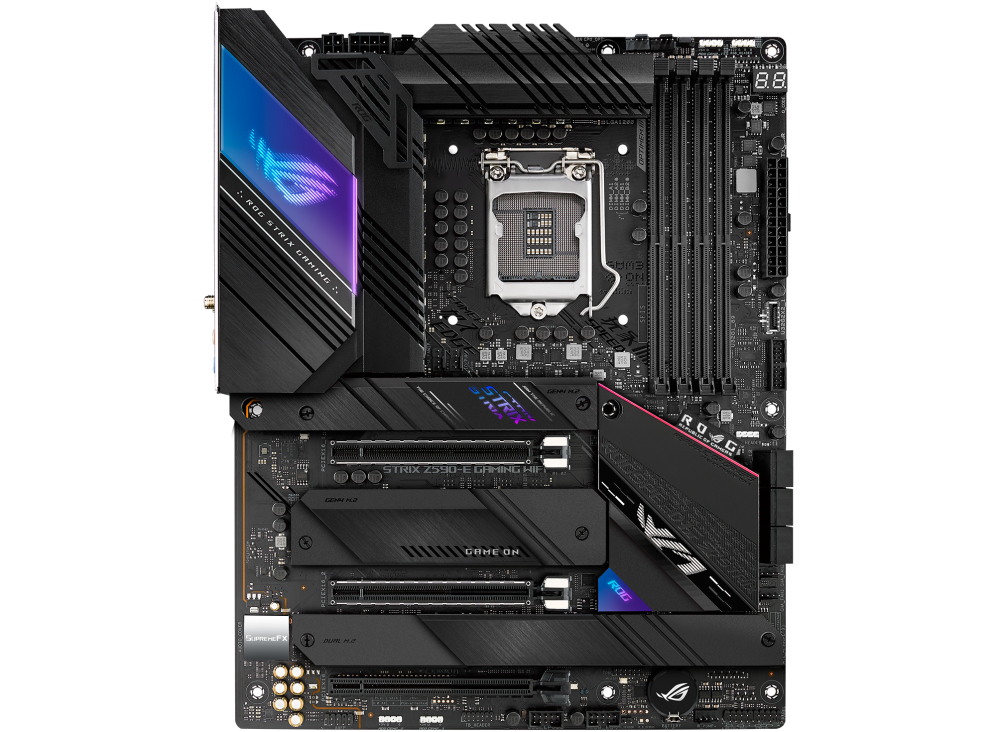 

Материнская плата ASUS ROG STRIX Z590-E GAMING WIFI, Socket1200, Intel Z590, 4xDDR4, 3PCI-Ex16, 6SATA3, 7.1-ch, 2x2.5GLAN, 8 USB 3.2, 3 USB Type-C, HDMI, DP, ATX, Retail, ROG STRIX Z590-E GAMING WIFI