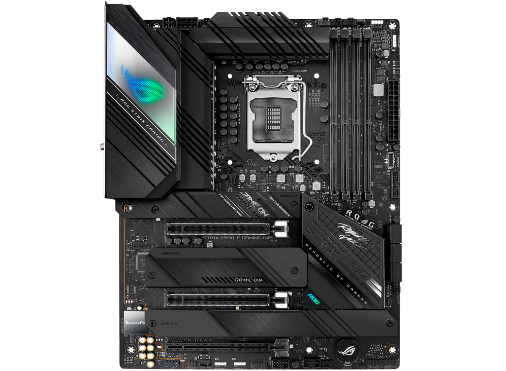 

Материнская плата ASUS ROG STRIX Z590-F GAMING WIFI, Socket1200, Intel Z590, 4xDDR4, 3PCI-Ex16, 6SATA3, 7.1-ch, 2.5GLAN, 8 USB 3.2, 3 USB Type-C, HDMI, DP, ATX, Retail, ROG STRIX Z590-F GAMING WIFI