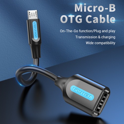 

Кабель Micro USB(Bm)-USB(Af), OTG, 15 см, черный, Vention (CCUBB), CCUBB