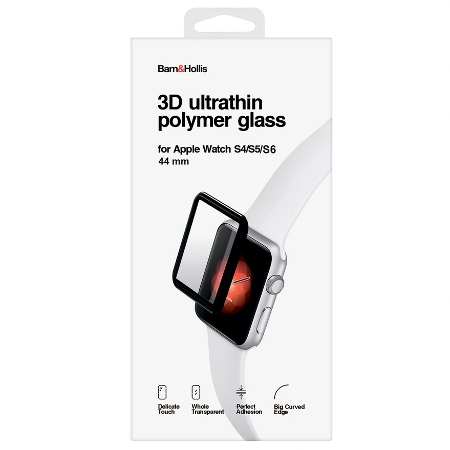 

Защитное стекло 3D Barn&Hollis для Apple Watch(s4/s5/s6), 44mm, Full screen, с черной рамкой (УТ000021512)