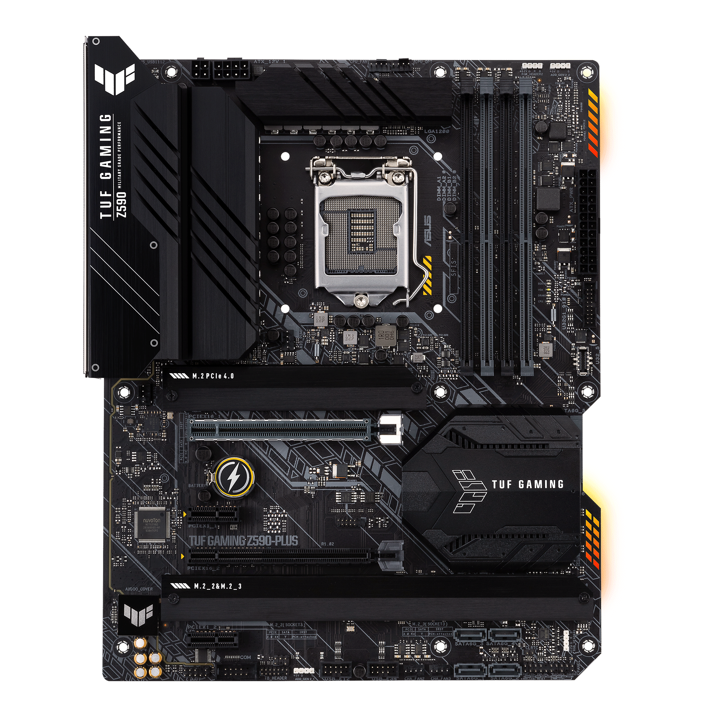 

Материнская плата ASUS TUF GAMING Z590-PLUS, Socket1200, Intel Z590, 4xDDR4, 2PCI-Ex16, 6SATA3, 7.1-ch, 2.5GLAN, 6 USB 3.2, 2 USB Type-C, HDMI, DP, ATX, Retail, TUF GAMING Z590-PLUS