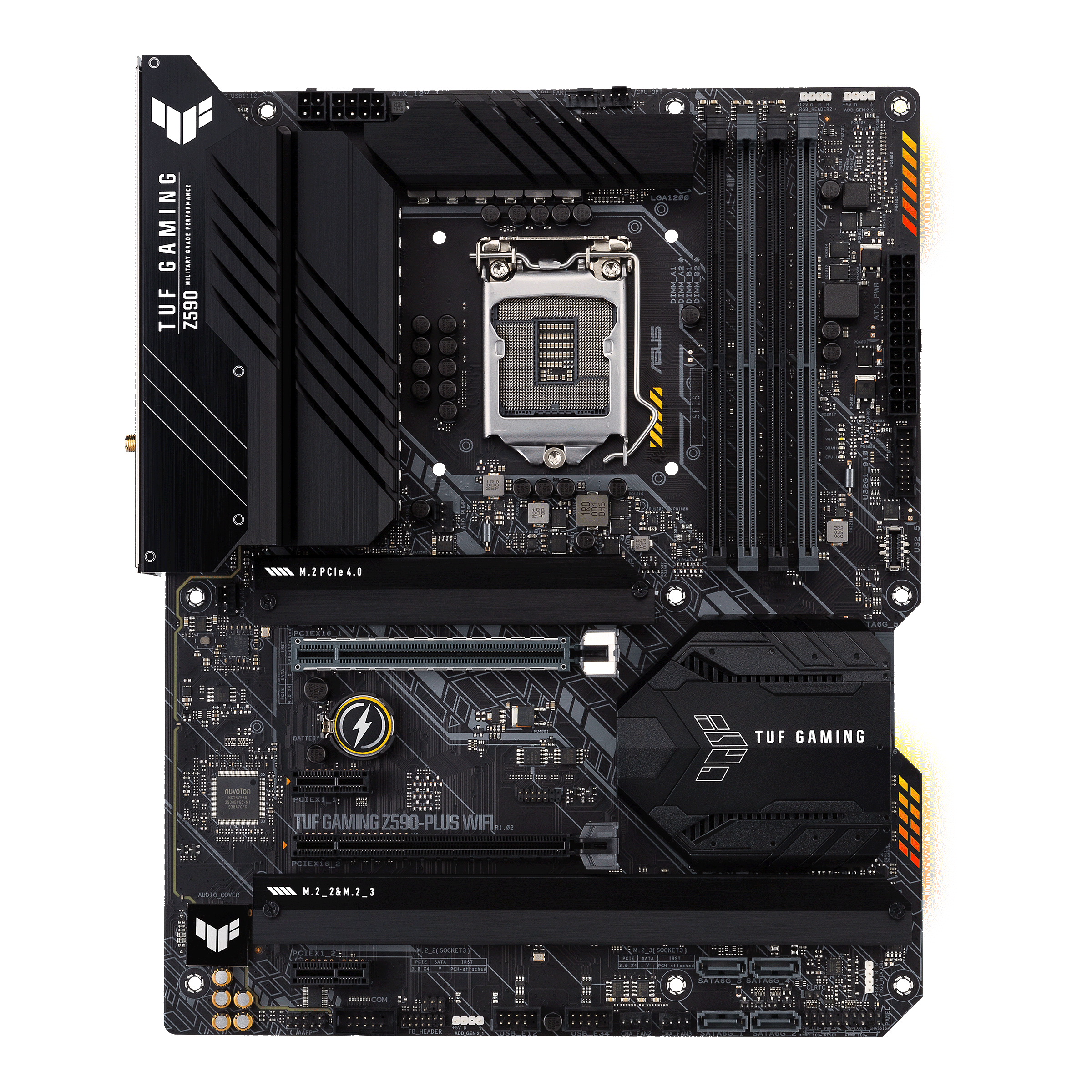 

Материнская плата ASUS TUF GAMING Z590-PLUS WIFI, Socket1200, Intel Z590, 4xDDR4, 2PCI-Ex16, 6SATA3, 7.1-ch, 2.5GLAN, 6 USB 3.2, 2 USB Type-C, HDMI, DP, ATX, Retail, TUF GAMING Z590-PLUS WIFI
