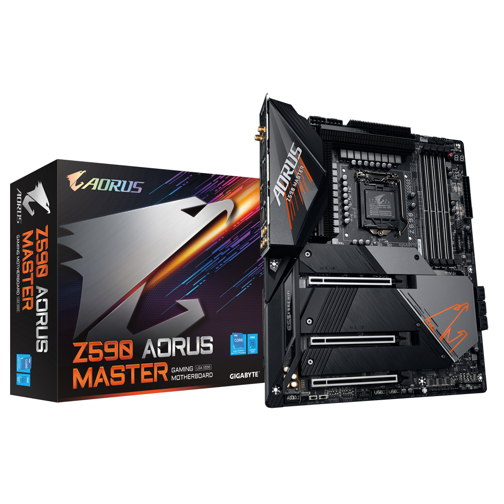 

Материнская плата GIGABYTE Z590 AORUS MASTER, Socket1200, Intel Z590, 4xDDR4, 3PCI-Ex16, 6SATA3, 7.1-ch, 10GLAN, 13USB 3.2, 2USB Type-C, DisplayPort, ATX, Retail, Z590 AORUS MASTER