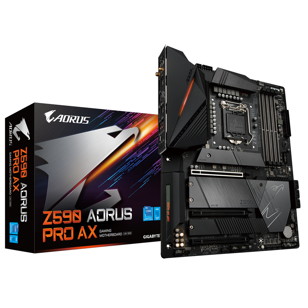 

Материнская плата GIGABYTE Z590 AORUS PRO AX, Socket1200, Intel Z590, 4xDDR4, 3PCI-Ex16, 6SATA3, 7.1-ch, 2.5GLAN, 10USB 3.2, 2USB Type-C, DisplayPort, ATX, Retail, Z590 AORUS PRO AX