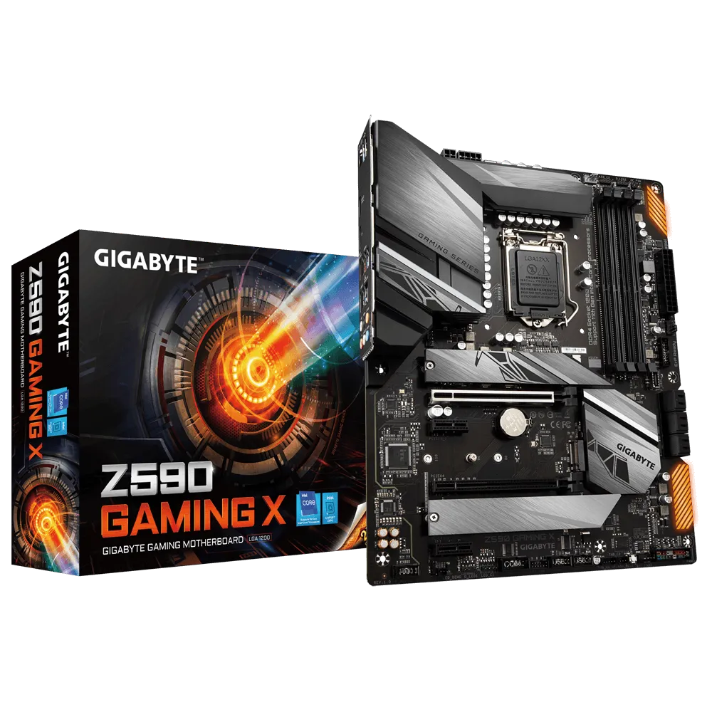 

Материнская плата GIGABYTE Z590 GAMING X, Socket1200, Intel Z590, 4xDDR4, 2PCI-Ex16, 6SATA3, 7.1-ch, 2.5GLAN, 8 USB 3.2, 2 USB Type-C, DP, ATX, Retail, Z590 GAMING X