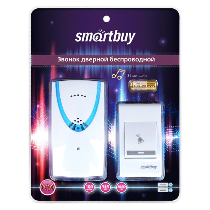 

Звонок беспроводной SmartBuy SBE-11-1-32, с одной кнопкой, белый, SBE-11-1-32
