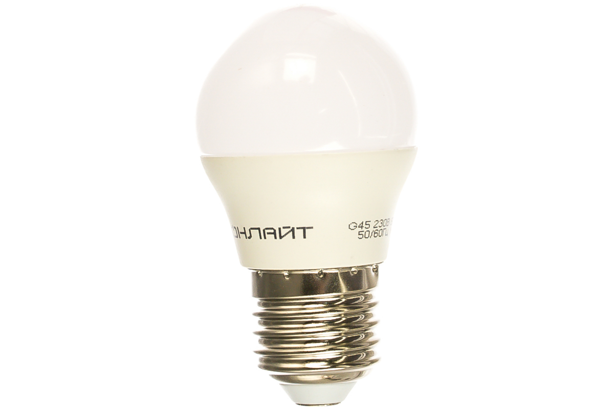 Лампа светодиодная E27 шар/G45, 8Вт, 6500K / холодный свет, 640лм, ОНЛАЙТ OLL-G45-8-230-6.5K-E27 (61137) - фото 1