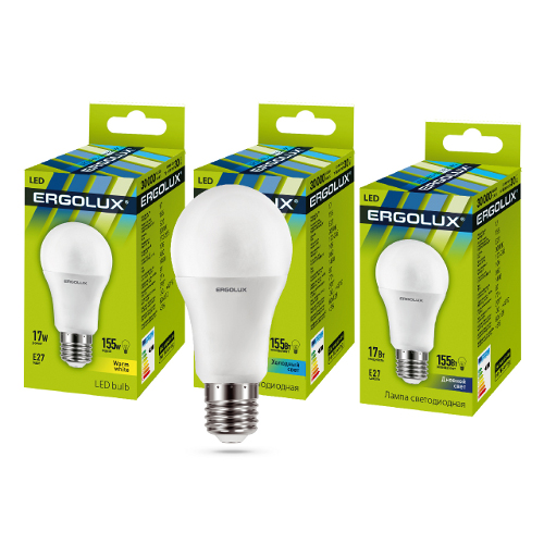 

Лампа светодиодная E27 груша/A60, 17Вт, 4500K / холодный свет, 1635лм, ERGOLUX LED-A60-17W-E27-4K (13180), LED-A60-17W-E27-4K