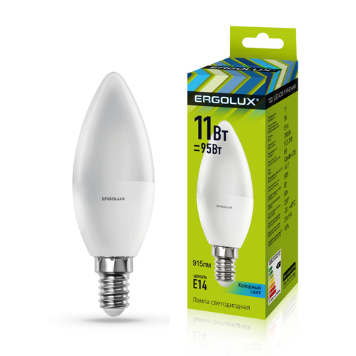 

Лампа светодиодная E14 свеча/C35, 11Вт, 4500K / холодный свет, 1060лм, ERGOLUX LED-C35-11W-E14-4K (13619), LED-C35-11W-E14-4K