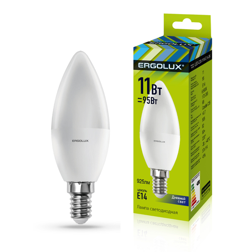 

Лампа светодиодная E14 свеча/C35, 11Вт, 6500K / дневной, 925лм, ERGOLUX LED-C35-11W-E14-6K (13620), LED-C35-11W-E14-6K