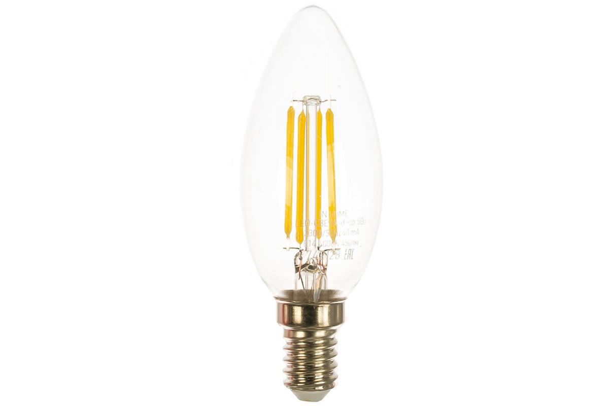 Лампа светодиодная E14 свеча/C35, 9Вт, 4000K / белый, 810лм, филаментная, IN HOME deco (4690612026206)