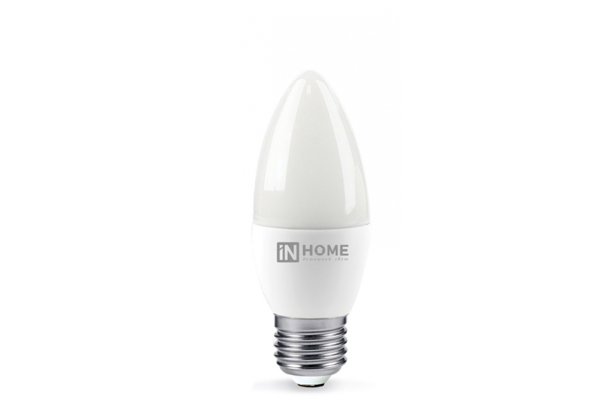 Лампа светодиодная E27 свеча/C37, 6Вт, 4000K / белый, 480лм, IN HOME VC (4690612020419) - фото 1