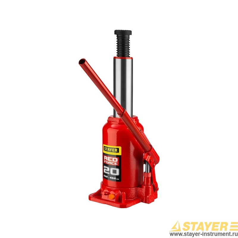 Домкрат STAYER RED FORCE 43160-20_z01, бутылочный гидравлический, 20т, 242мм-452мм (43160-20_z01) - фото 1