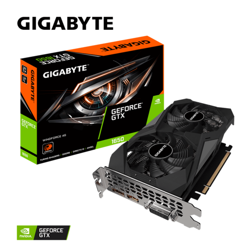 

Видеокарта GIGABYTE NVIDIA GeForce GTX 1650 D6 WINDFORCE, 4Gb DDR6, 128 бит, PCI-E, DVI, HDMI, DP, Retail (GV-N1656WF2-4GD), D6 WINDFORCE