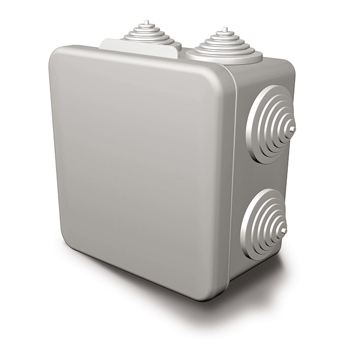 Коробка распределительная квадратная 8 см x 8 см, глубина 5.5 см, наружный монтаж, IP54, вводов:7, наличие сальников, серый, с крышкой, GUSI Electric Standart (С3В87)