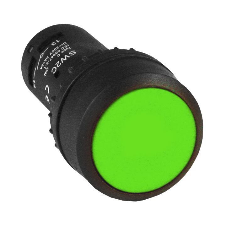 Кнопка плоская без фиксации 22 мм, 1NO 1NC, зеленый, EKF SW2C-11 (sw2c-11s-g)